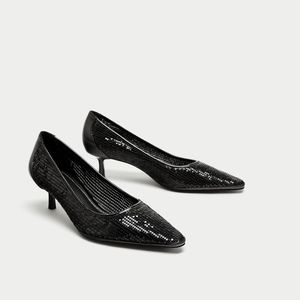 ZARA METAL MESH LOW HEEL COURT SHOES